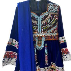 Blue Afghan Kuchi Dress, Traditional, 3 Piece
